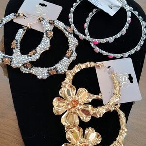 3 Pairs Of Large Hoop Earrings Set. All Light Weight